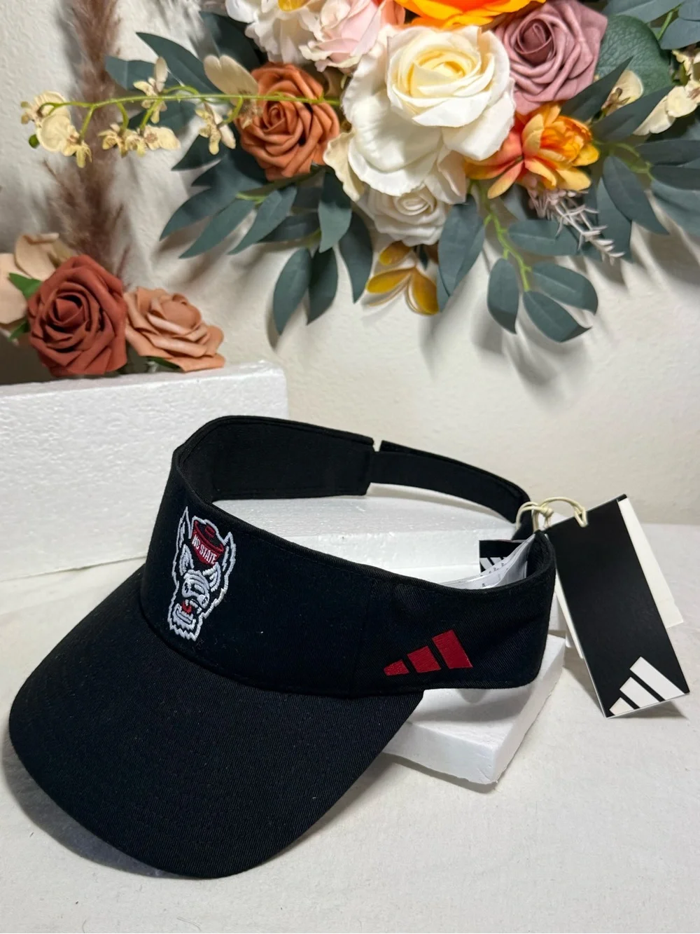 Adidas Black Visor with Red and White Wolfpack Emblem
